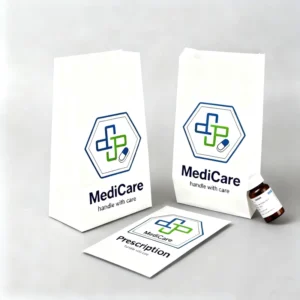 Eco-Friendly Biodegradable Recyclable White Kraft Paper Bags for Takeout Delivery and Pharmacies, Custom Logo Silk Screen Printing