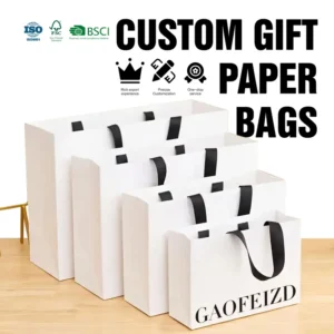 Eco-Friendly Blank Horizontal Craft Shopping Bag in White Cardboard Paper
