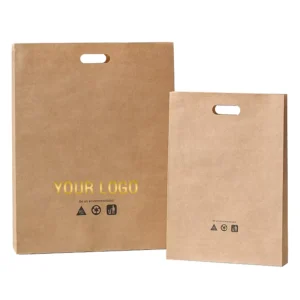 Eco Friendly Brown Kraft Paper Bags with Gold Custom Logo Printing for Food Recycled Paper Bags for Retail Packaging