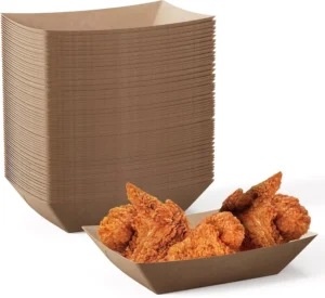 Eco-Friendly Brown Kraft Paper Boat Trays Food Grade Grease Resistant Moisture Proof Recyclable for Takeaway Snacks
