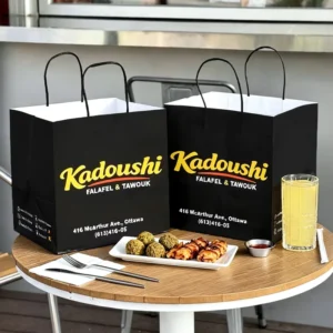 Eco Friendly Brown Kraft Recyclable Biodegradable Restaurant Food Paper Bags with Twisted Handles for Shawarma and Falafel