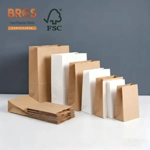 Eco Friendly Classic Recyclable Kraft Paper Bag with Oil Proof Lining for Takeaway Food and Grocery Packaging Custom Logo