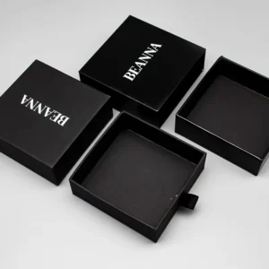 Eco-Friendly Custom Black Art Paper Rigid Jewelry Gift Box with Sponge Liner, Matte Lamination, Embossing, and Printed Logo