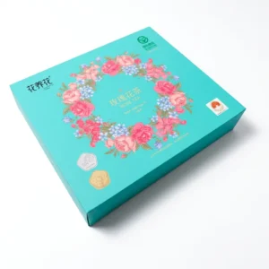 Eco Friendly Custom Gold Stamped UV Finish Rigid Paper Gift Box for Flower Tea