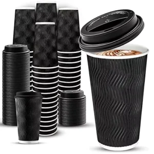 Eco-Friendly Custom Logo Ripple Double Wall Kraft Paper Coffee Cups