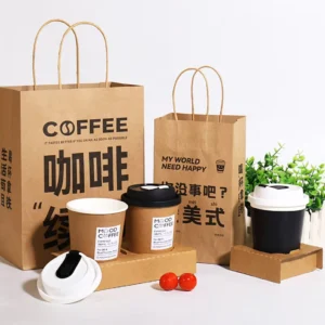 Eco-Friendly Custom Printed Brown Kraft Paper Takeaway Bags with Logo for Restaurant