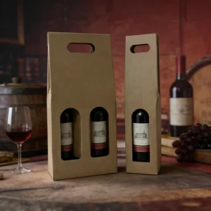 Eco-Friendly Custom Single or Double-Bottle Wine Packaging Box with Window, Handle, and Inserts