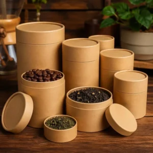 Eco-Friendly Custom Tea and Coffee Paper Canister for Tea Coffee Bean and Loose Leaf Packaging Kraft Round Paper Tube