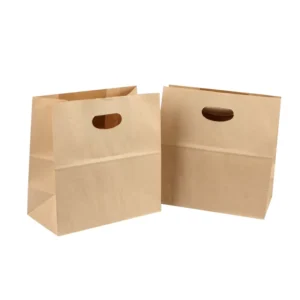 Eco Friendly Customized Logo Size Food Clothing Packaging Fast Food Takeaway Kraft Paper Bag With Die Cut Handle
