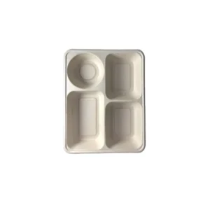 Eco-Friendly Disposable Biodegradable 4-Divider Tray with Lid for Restaurants