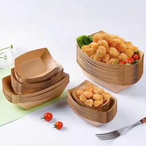 Eco-Friendly Disposable Biodegradable Kraft Paper Tray, Plastic-Lined, Portable, for Fast Food and Parties