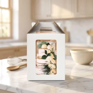 Eco-Friendly Disposable Rigid Kraft Paper Cake Box with Handle, Tall Portable Design