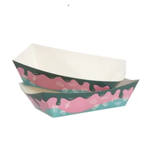 Eco-Friendly Disposable White Card Food Tray Snacks Boat Tray Glossy Latte Print Paperboard