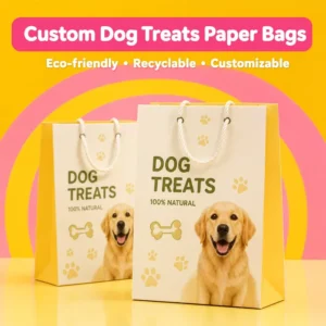 Eco Friendly Dog Treat Paper Bags With Twisted Rope Handles Custom Printed Snack Bags for Pet Shop Gift