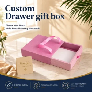Eco-Friendly Drawer-Type Paper Gift Box with Color-Printed Ribbon Handle