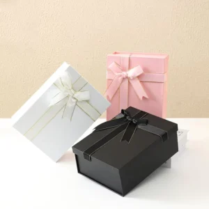 Eco-Friendly Foldable Black Cardboard Magnetic Clamshell Gift Box