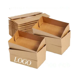 Eco-Friendly Foldable Kraft Paper Food Container Tray, Hot/Cold Food Grade, Disposable Paper Boat