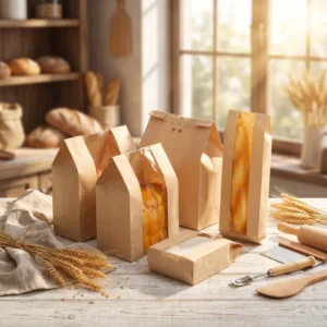 Eco-Friendly Food-Grade Brown Kraft Paper Candy Bag with Clear Window and Screen Printing