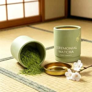 Eco-Friendly Food-Grade Matcha Powder Paper Tube Light Green Tea Canister with Gold Lid for Ceremonial Tea Storage