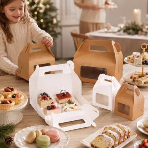 Eco-Friendly Gable Dessert Boxes with Clear PET Window 250g Food Grade Kraft White Paper Takeaway Sandwich Cake Pastry Gift Box