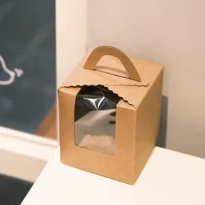 Eco Friendly Kraft Paper Bakery Box with Handle Custom Portable Small Square Cake Box with Window Muffin Pastry Gift Box