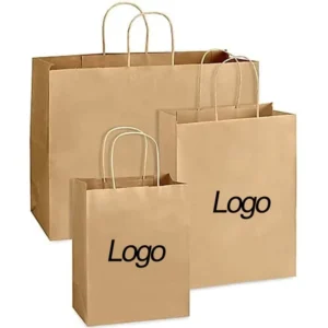 Eco-Friendly Kraft Paper Custom Handbag for Takeaway, Clothing, Gift, and Shopping Packaging with Gold Stamp and Glossy Lamination