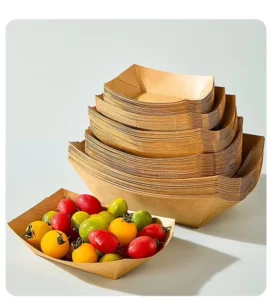 Milieu-vriendelijke Kraft Papieren Voedselboot Wegwerp Vetvrije Snacktray voor Frietjes, Hotdogs, Nacho's en Salade