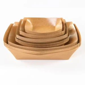 Eco-Friendly Kraft Paper Food Tray, Customizable Disposable Boat Tray with Glossy and Matte Lamination