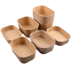 Eco-Friendly Kraft Paper Rectangle Food-Grade Disposable Bowl with Embossed Lid
