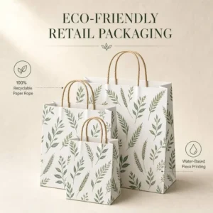 Eco-Friendly Kraft Paper Shopping Bags with Twisted Rope Handles and Flexo Printing for Retail Boutiques and Bakeries