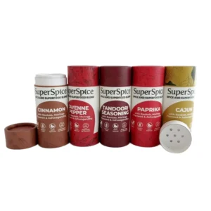 Eco Friendly Kraft Paper Tube Round Cardboard Canister for Spice Salt Shaker with Rolled Sifter for Loose Powder Packaging