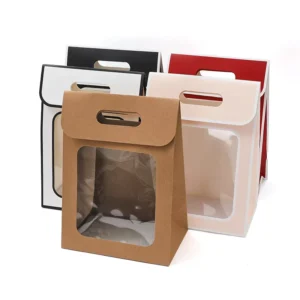 Eco Friendly Kraft Paper Window Gift Bags Portable Multi Color PVC Flower Design with Hole Handle