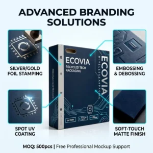 Eco-Friendly Luxury Paper Packaging Boxes with Recycled Materials and UV Printing for Earphones, USB Devices, and Electronics