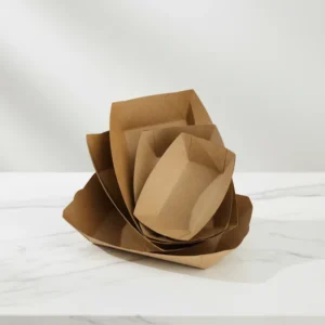 Eco-Friendly Oil-Resistant Custom Disposable Kraft Paper Boat Trays for Fried Chicken and Hot Dog Serving