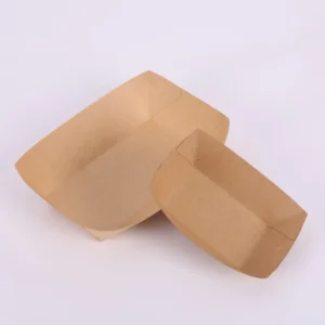 Eco-Friendly Oil Resistant Custom Disposable Kraft Paper Boat Trays for Fried Chicken and Hot Dog Serving