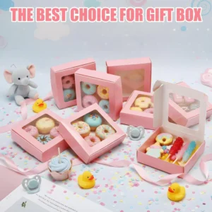 Eco-Friendly Pink Paper Cake Box, Large, Clear Window, Foldable, Portable, Matte Lamination