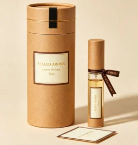 Eco-Friendly Raw Kraft Paper Cylinder Tube, Custom Size, Gold Printing, Perfume Packaging