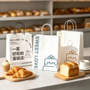 Eco-Friendly Recyclable Black Kraft Die-Cut-Handle Food-Safe Bakery Gift Bags