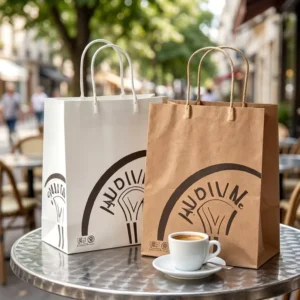 Eco Friendly Recyclable Brown Kraft Paper Bags with Custom Logo Food Take Away Square Bottom Bag with Handle