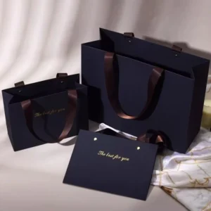 Eco-Friendly Recyclable Custom Logo Black and White Printed Brown Kraft Paper Gift Bag with Handles