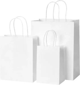 Eco Friendly Recyclable Heavy Duty Classic White Kraft Paper Bags Handles For Gift Household Use Bulk Orders (Custom