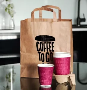 Eco-Friendly Recyclable Kraft Paper Grocery Takeaway Bag with Flat Brown Handle