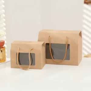 Eco-Friendly Recyclable Laminated Kraft Paper Bag with Window, Small or Large Size, for Candy and Gifts