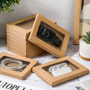 Eco-Friendly Recycled Kraft Paper Electronics Packaging Boxes with Window and Matte Lamination