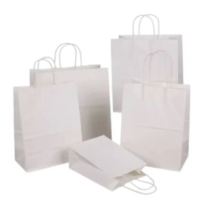 Eco-Friendly Recycled White Kraft Paper Bag with Handle for Gift Shopping and Food Takeaway Custom Print