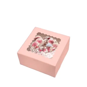 Eco-Friendly Rigid Food-Grade Paper Cake Box with Flower Window, Magnetic Closure, and Gold Foil Liner