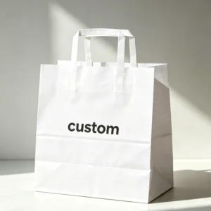Eco Friendly White Kraft Paper Shopping Bag with Flat Handle Custom Logo Printed Takeaway and Retail Packaging Bag for Stores