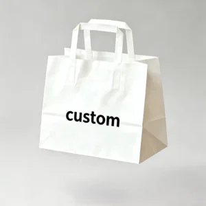 Eco Friendly White Kraft Paper Shopping Bag with Flat Handle Custom Logo Printed Takeaway and Retail Packaging Bag for Stores