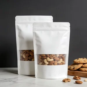Eco-Friendly White Kraft Paper Ziplock Stand-Up Pouch with Window for Sugar, Tea, and Snacks