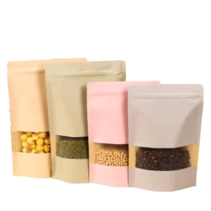 Eco Packaging Standup Pouch with Transparent Window, Waterproof Zipper, Colored Kraft Paper